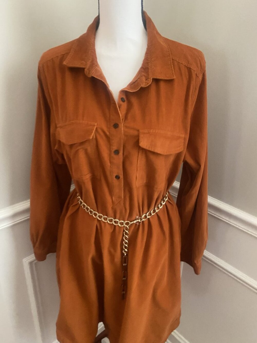 Old Navy Corduroy shirt Dress size X-Large Rust Orange - Picture 2 of 6